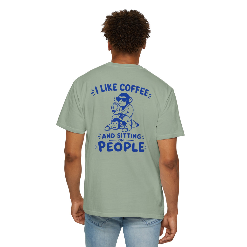 I Like Coffee and Sitting on People T-Shirt — Funny Monkey Graphic BJJ Tee