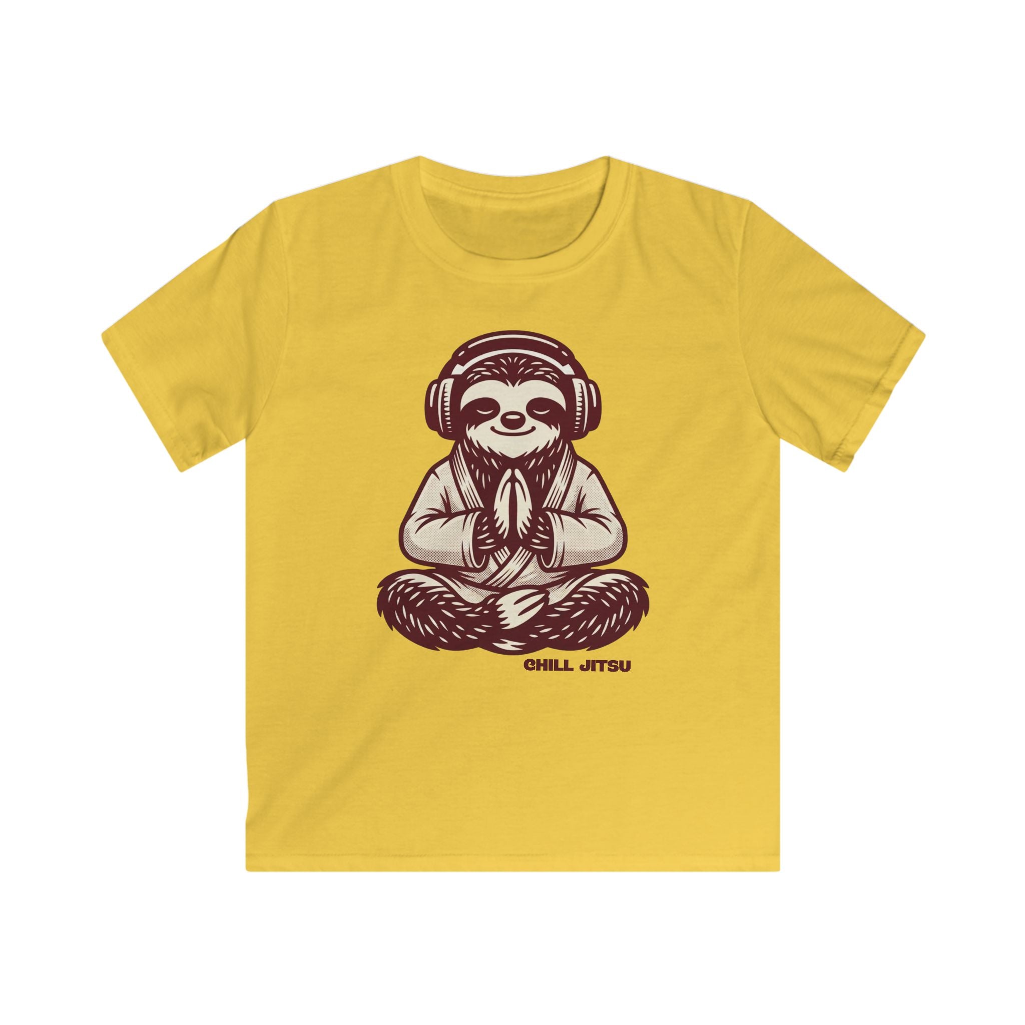 Meditating Sloth with Headphones Kids Tee | Chill-Jitsu