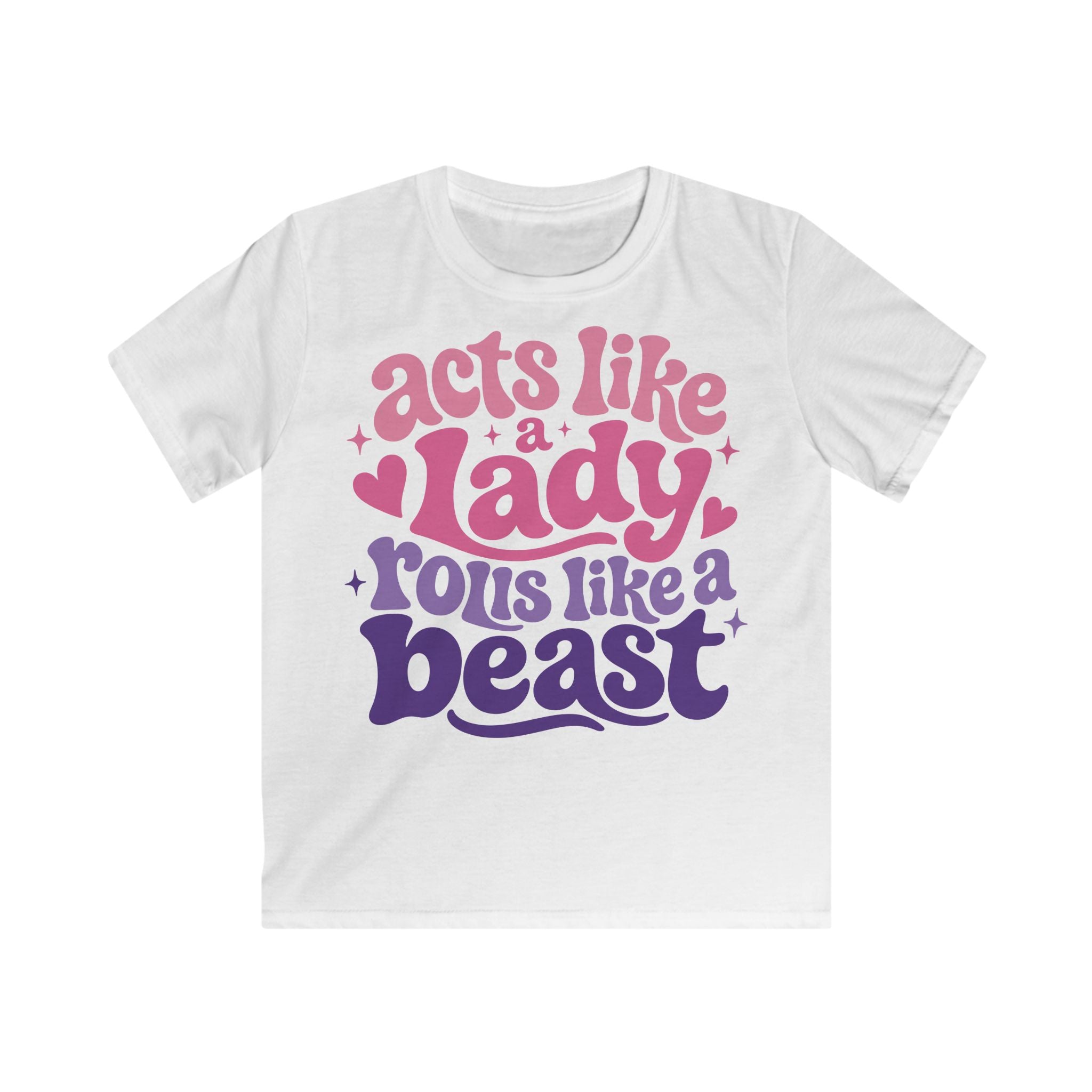 Acts Like a Lady, Rolls Like a Beast - Retro Pink & Purple kids tee