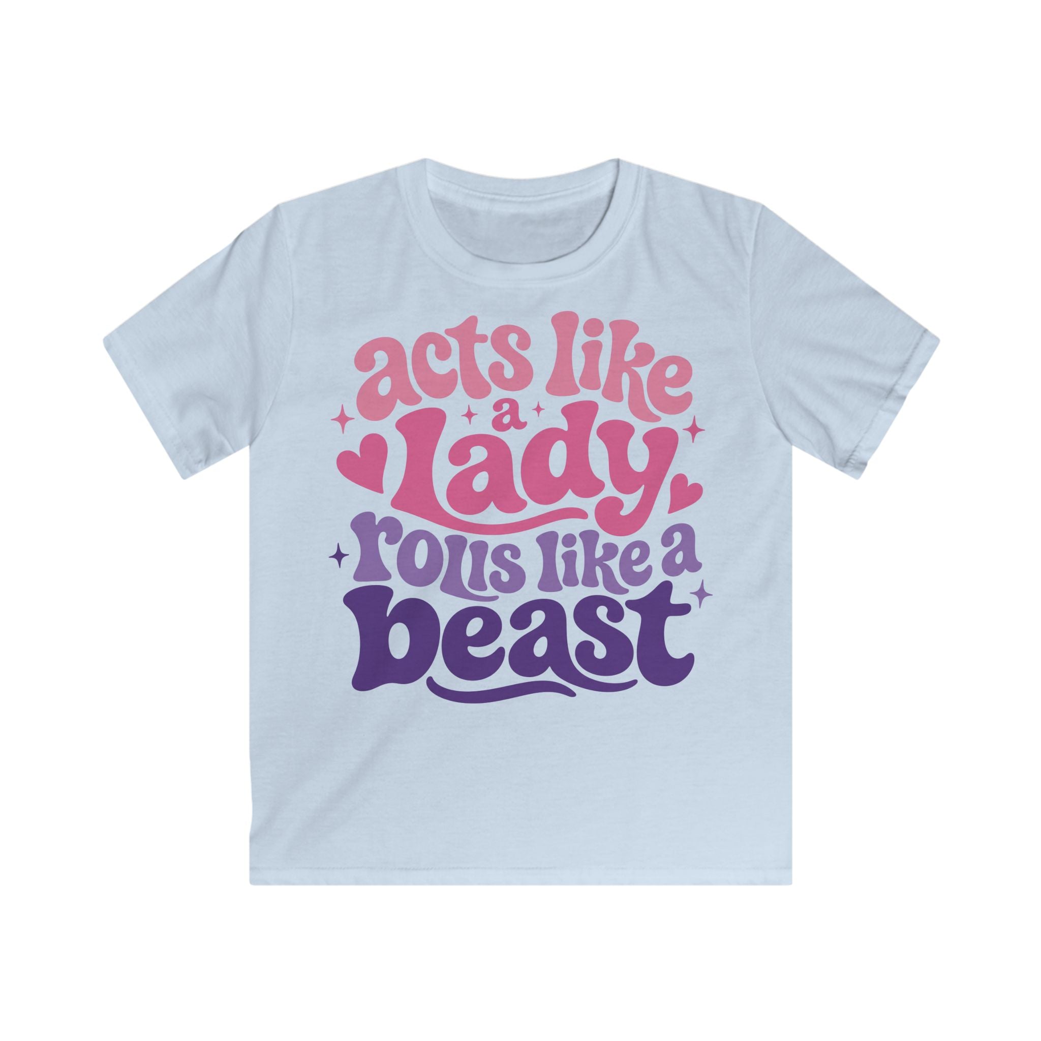 Acts Like a Lady, Rolls Like a Beast - Retro Pink & Purple kids tee