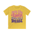 Acts Like a Lady, Rolls Like a Beast - Retro Pink & Purple kids tee