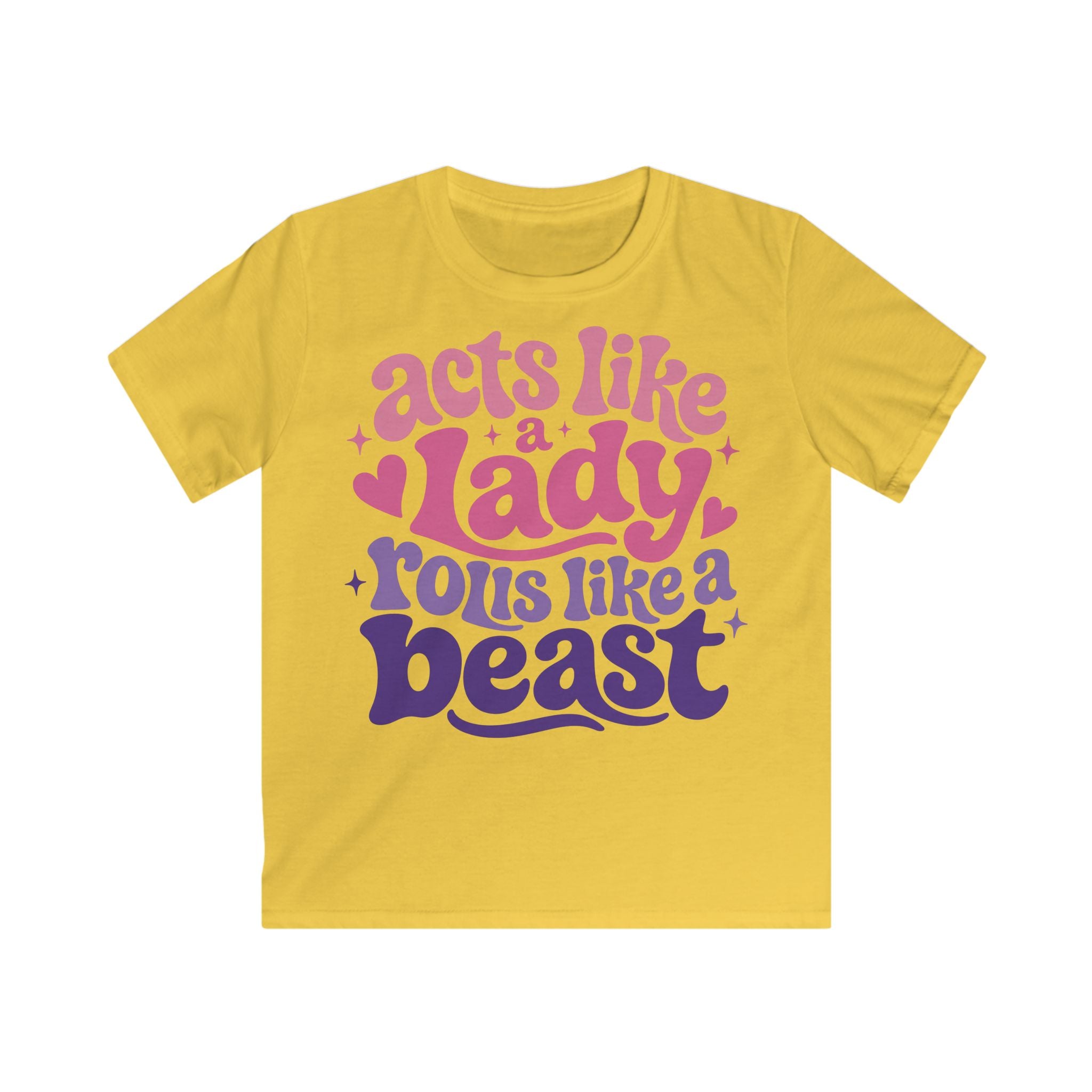 Acts Like a Lady, Rolls Like a Beast - Retro Pink & Purple kids tee