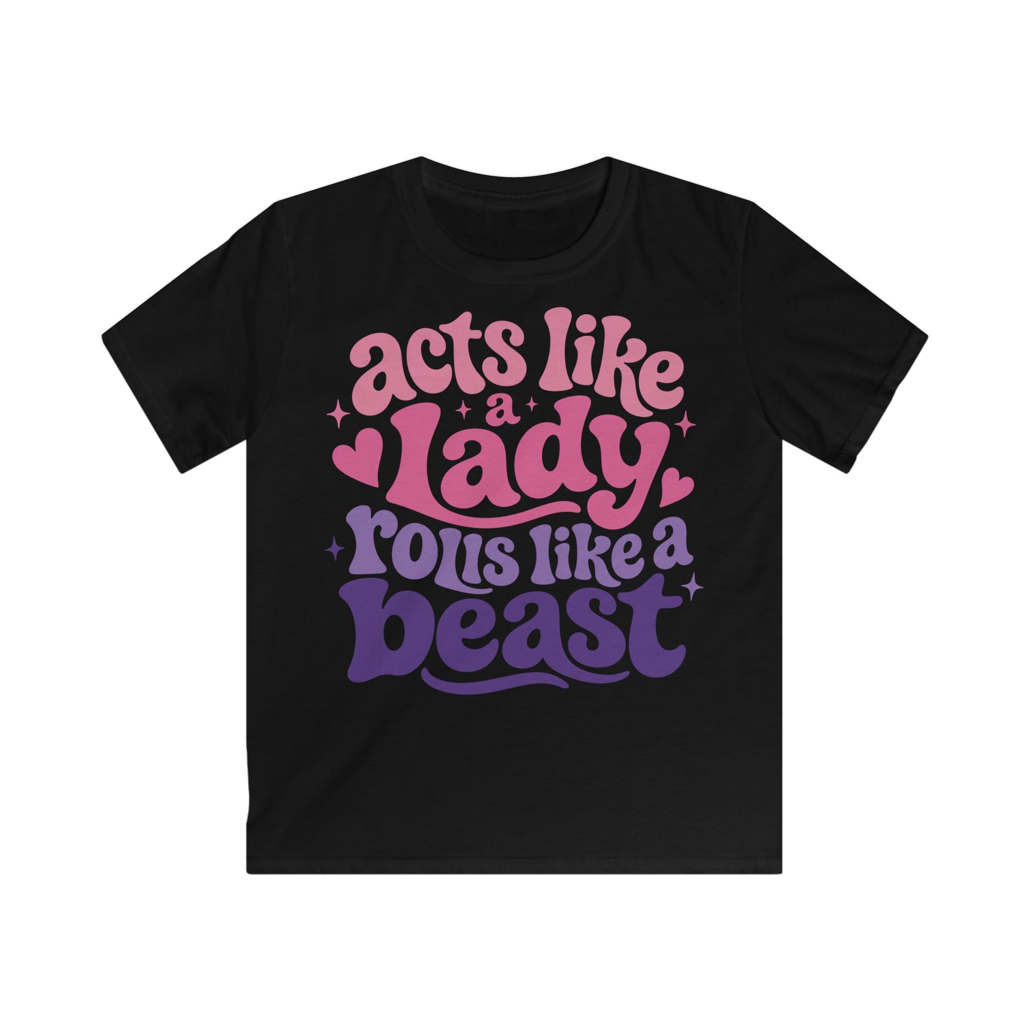 Acts Like a Lady, Rolls Like a Beast - Retro Pink & Purple kids tee